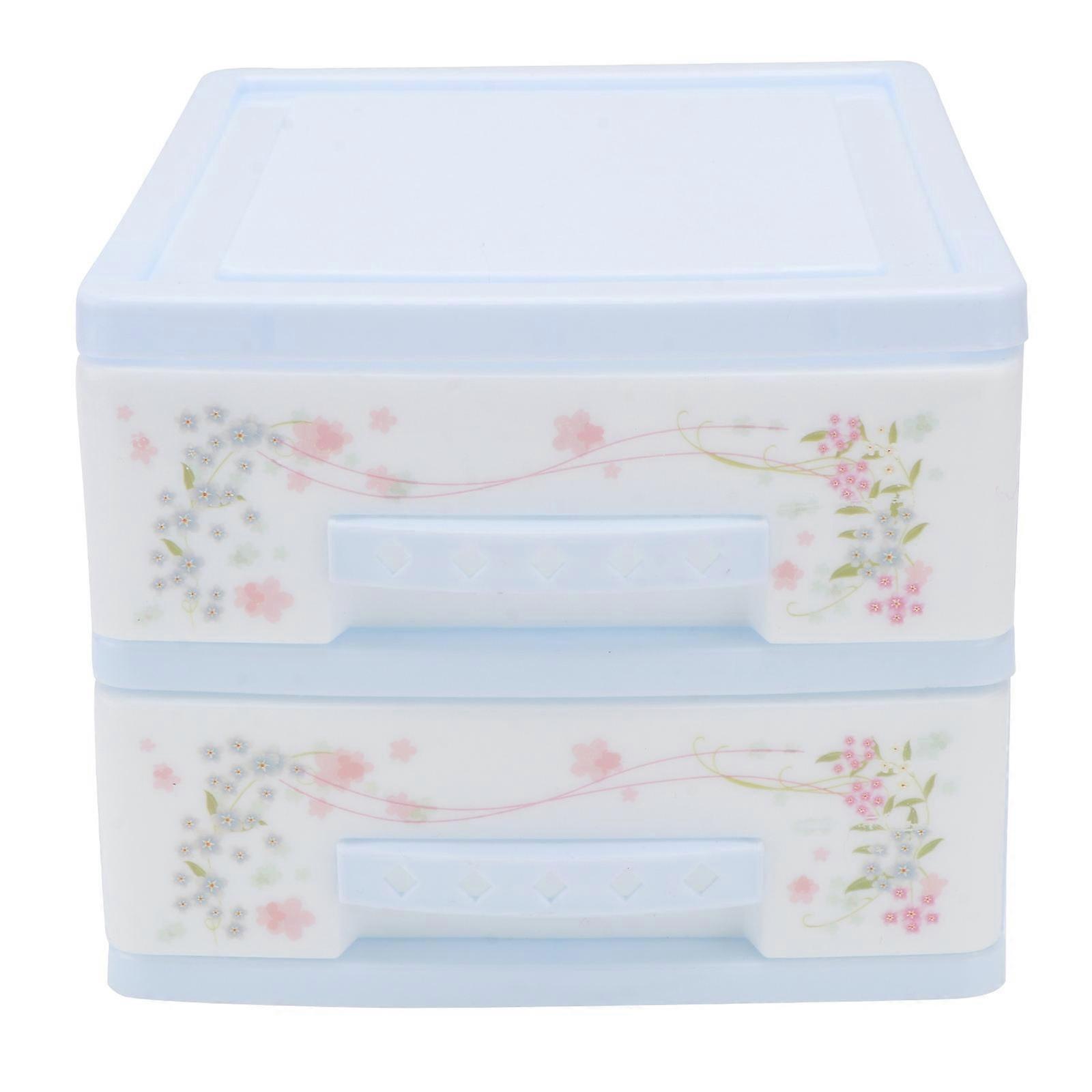 Makeup Storage Box Two-Layer Storage Box for 2Pcs Blue Cosmetic Holder