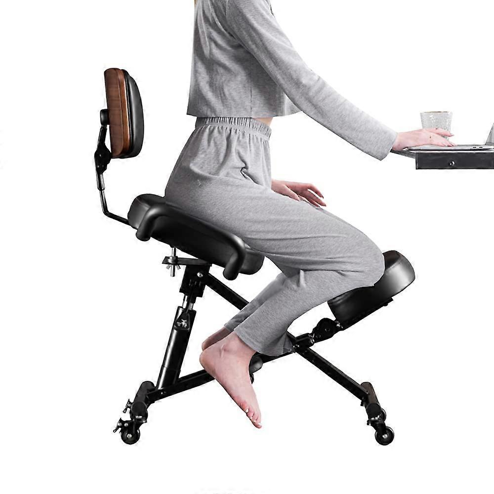 Ergonomic Kneeling Chair with Wood Back Support, Adjustable Desk Chair for Home and Office with Adjustable footrest