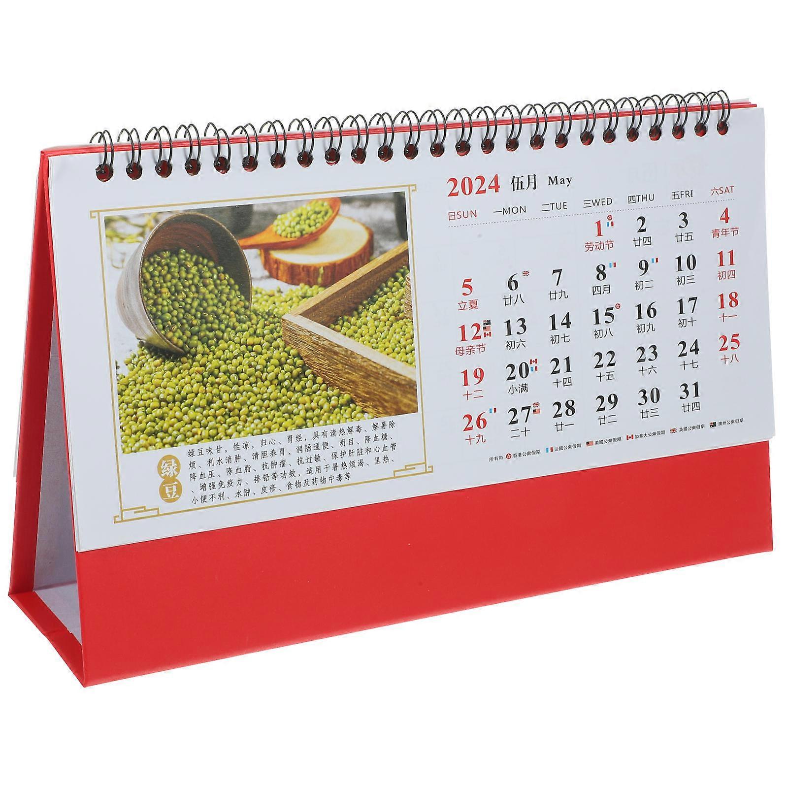 Red Desk Calendar 2Pcs Spiral Binding for Year 2024 Home Use