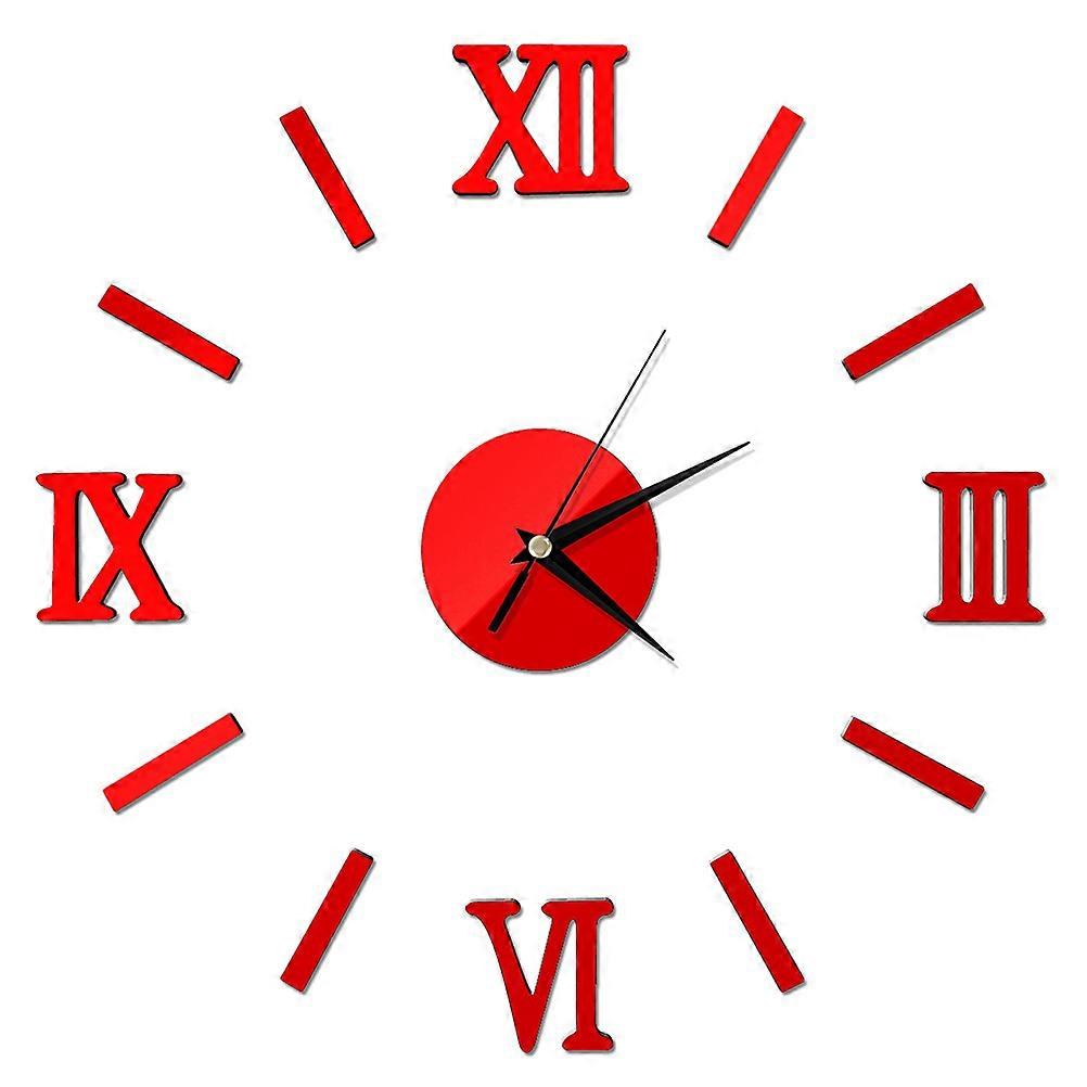 DIY Red Wall Clock for Time Keeping Acrylic 3D Frameless Mirror Decoration