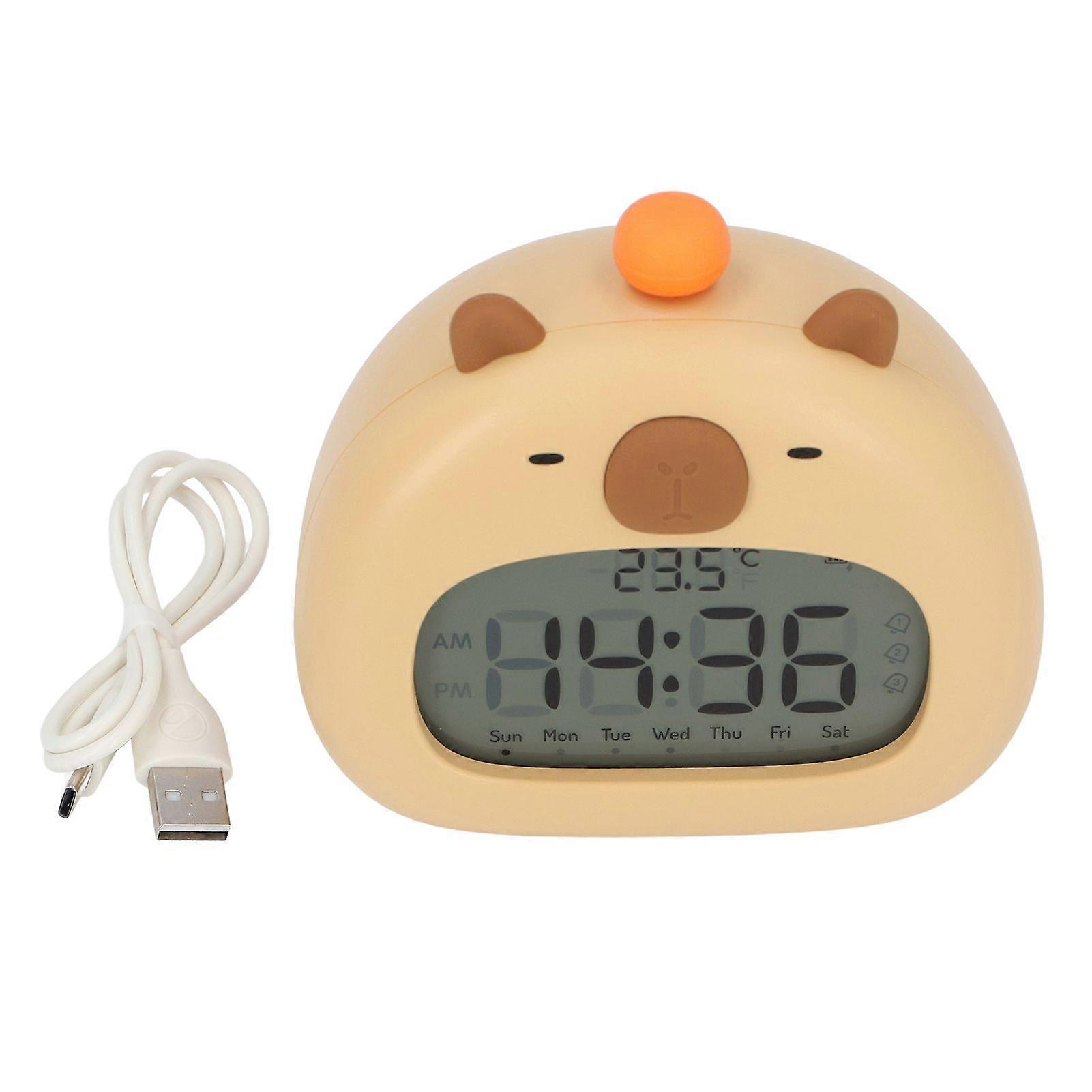 Capybara Alarm Clock with Night Light Snooze Countdown Multiple Ringtones Rechargeable 800mAh Tabletop Alarm Clock for Kids