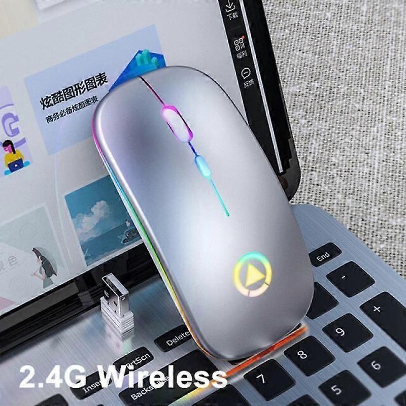 Luxora Dual Mode Rechargeable Wireless Mouse Portable Light Colorful LED Rechargeable Light Mute Mouse Bluetooth Mice for PC Laptop-Silver
