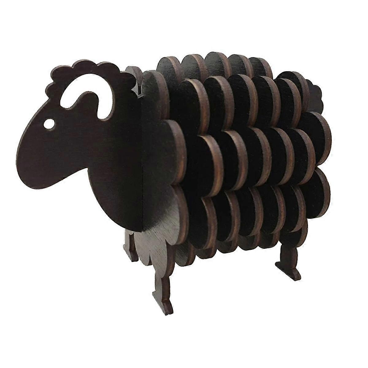 3D Puzzle Shape Sheep,Wooden Coasters for Drinks, Black