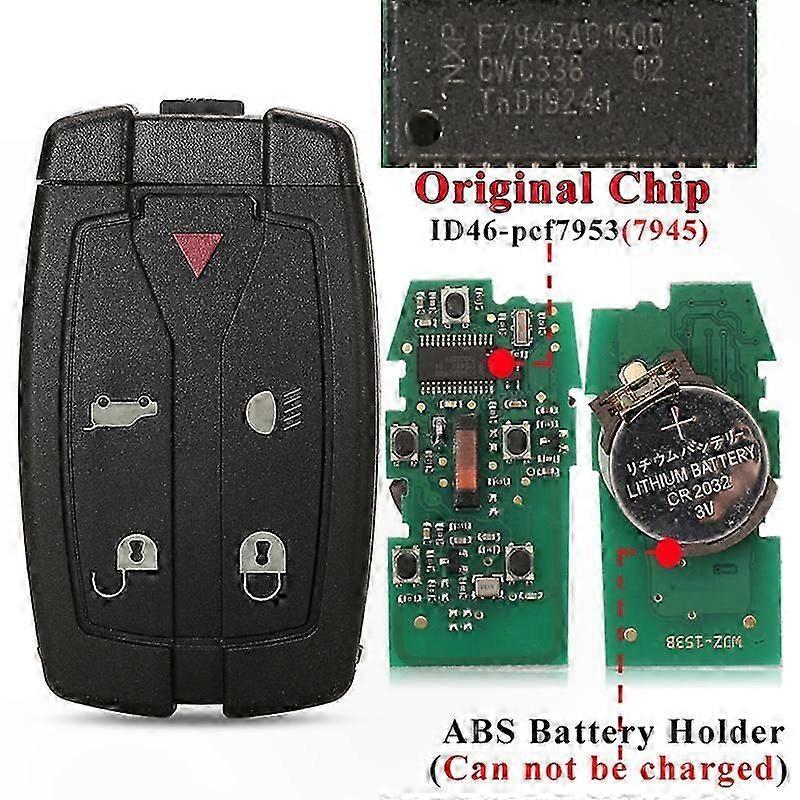 Remote Control Car Key for Freelander 2, 315Mhz/433Mhz PCF7945A, 5 Buttons with Small Uncut Blade, Compatible Smart Key Replacement