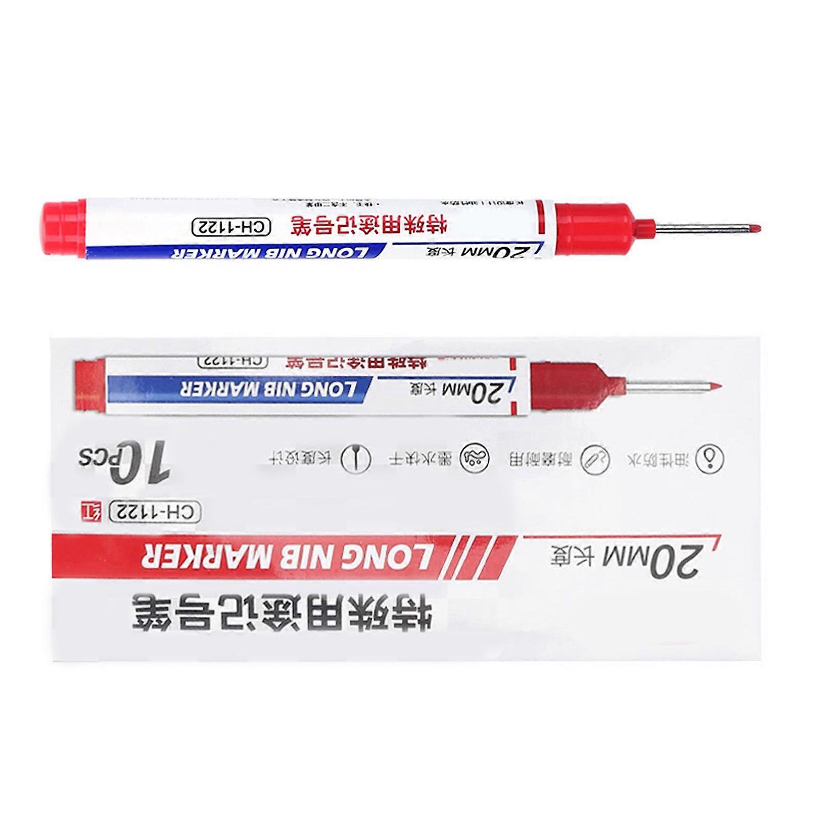 10 Pcs Oil-Based Marker Pen 20mm Marker Pen Deep Hole Marker Pen Long Nib Marker Quick-drying Carpenter Marker  Red