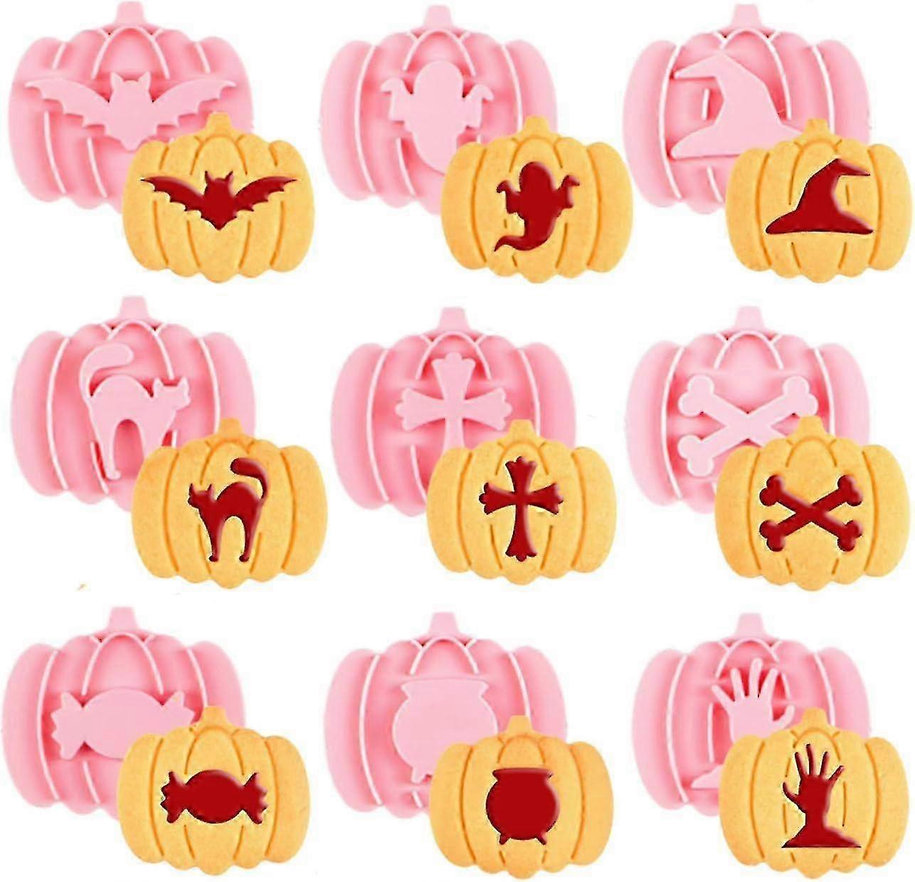 Halloween Pumpkin Cookie Cutter Set - 3D Plastic Baking Stamps