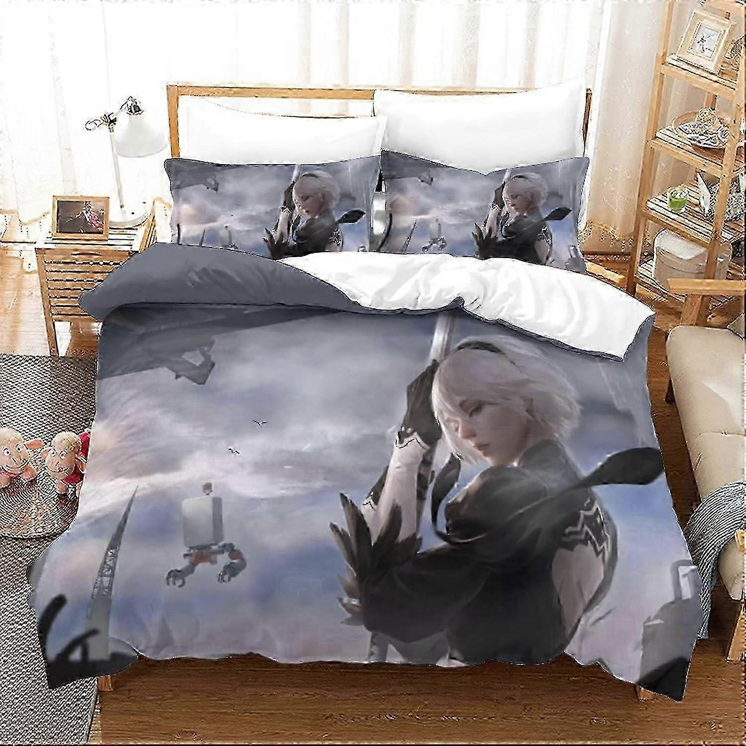 Nier Automata Microfiber Bedding Set Printing D Yorha No Type B Game, with Duvet Cover and Pillowcases, Suitable for Boys and Girls Double 1