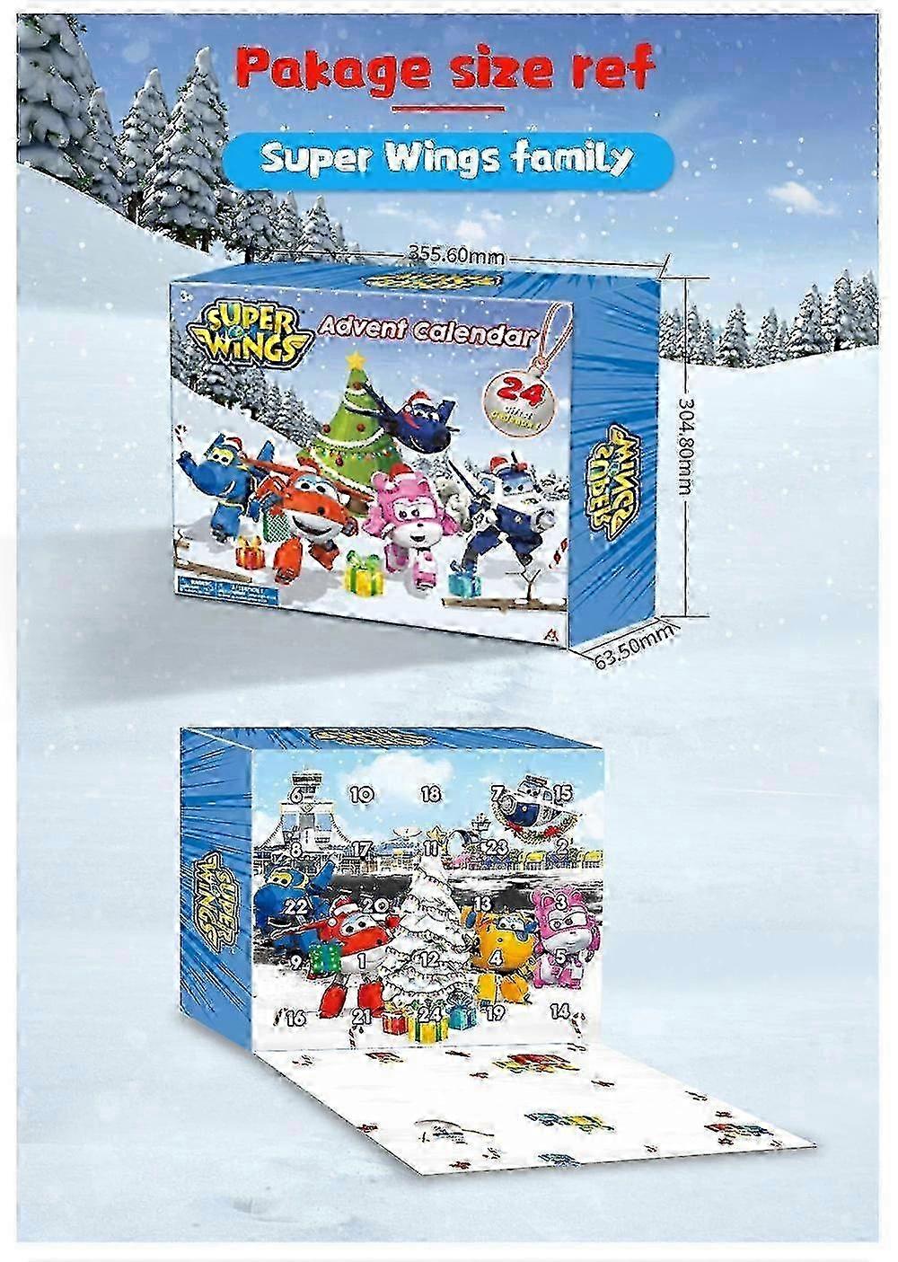 Calendrier de l'Avent exclusif Super Wings (24 pièces) - Figurines d'avion et robot à l'échelle - Cadeau de Noël pour enfant