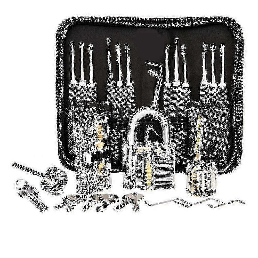 25 Piece Lock Picking Kit with 3 Transparent Practice Locks