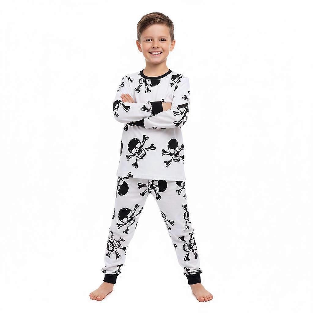 Çocuk Kız Erkek Kafatası Kemikleri Pijama Çocuk Pijama 2 Parça Pamuk Set Gecelik