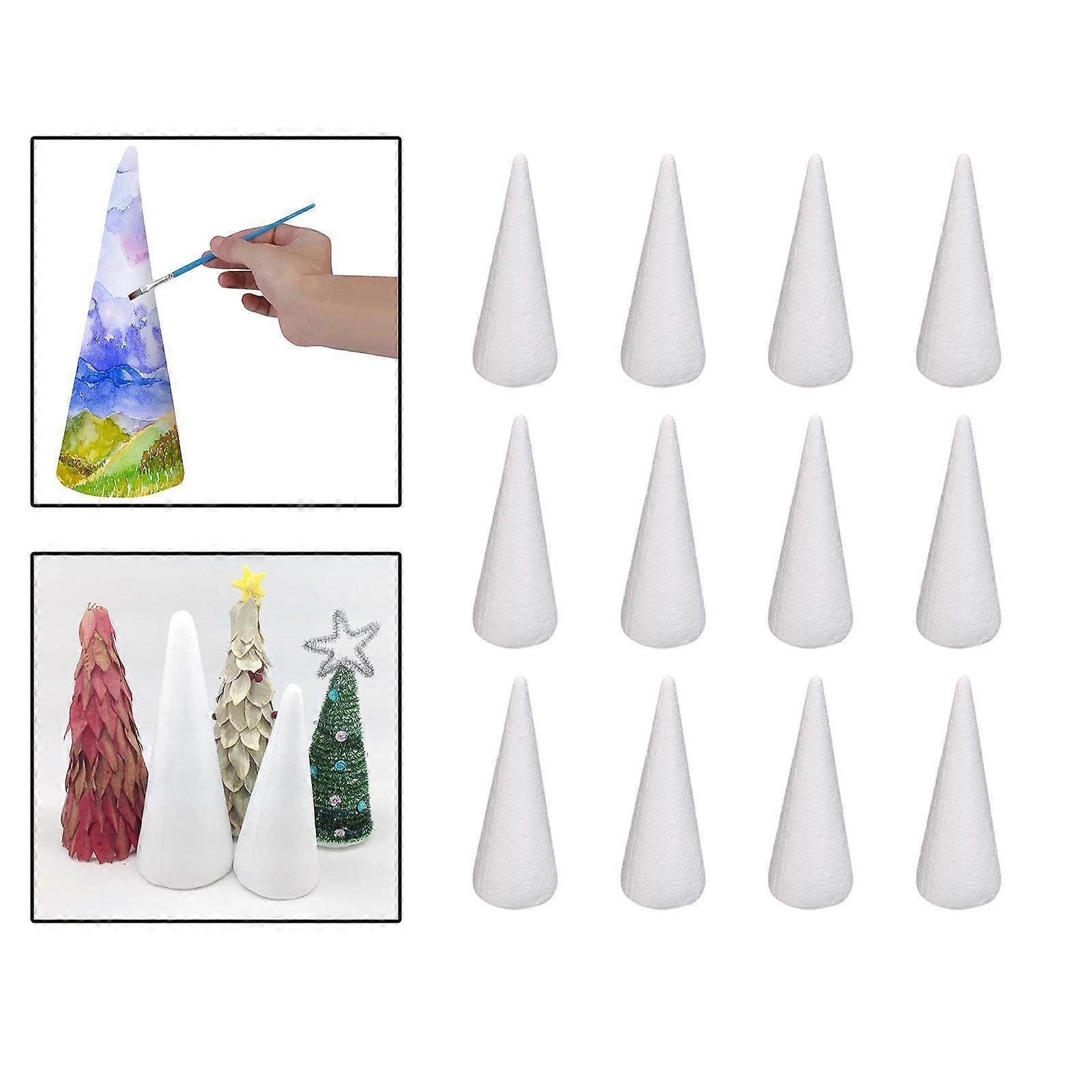 12Pcs Craft Foam Cones White Polystyrene Cones DIY Home Project Christmas Tree