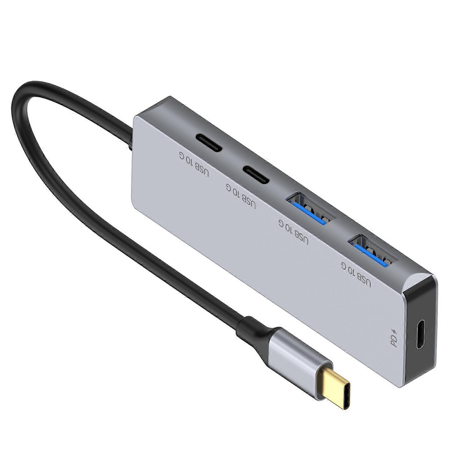 USB C to Two USB C Two USB A Hubs 10Gbps Data Transfer PD100W Charging Aluminum Alloys for Laptop Multicolor