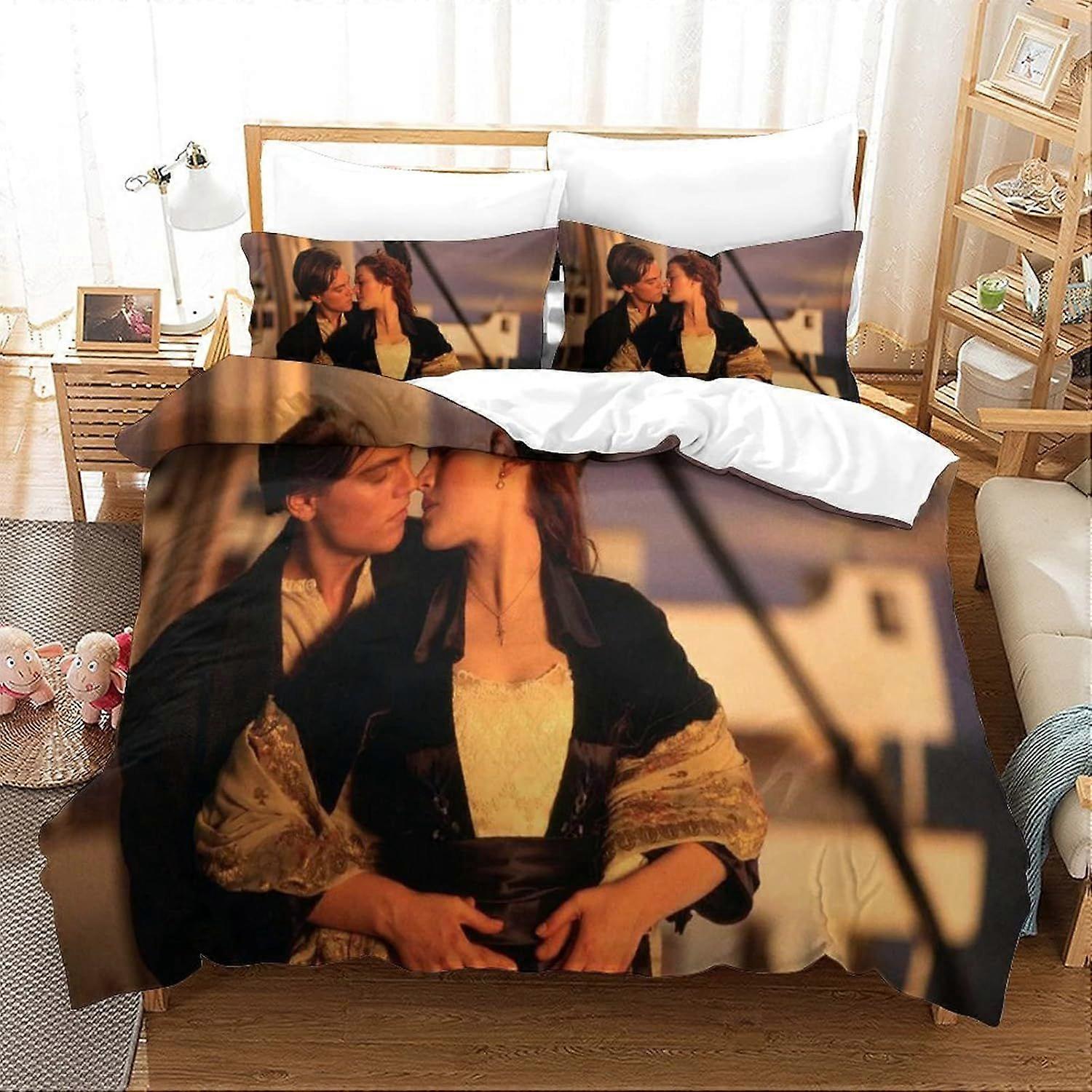 CAYBES Titanic Duvet Cover Set Colcha de Cama Jack And Rose Motion Picture Pattern Set with Shames Soft Microfiber Xmas Bedding Sets com zíper 