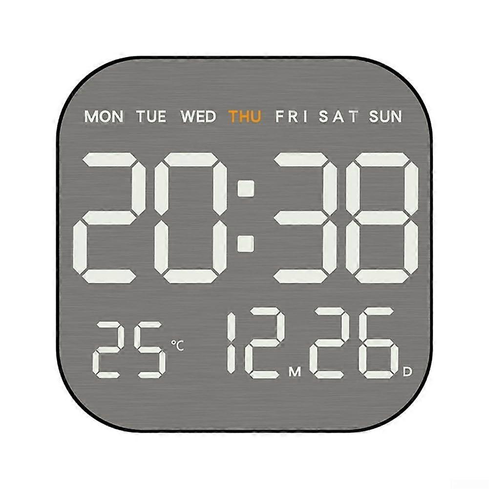 LED Wall Clock with Metal Brushed Face, Date Week Humidity Display, USB Powered for Home Office (Black)