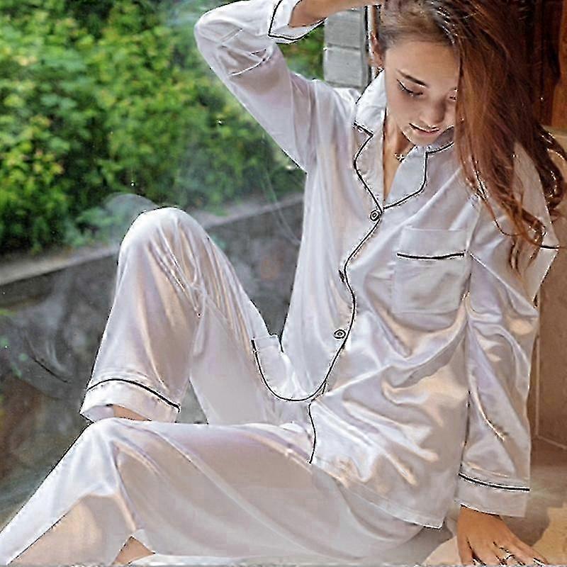 Ladies Silk Long Sleeve Pants Pajama Set