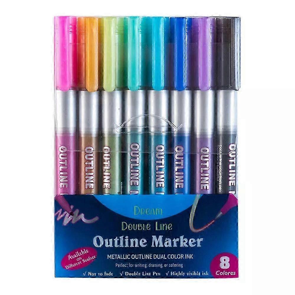 Outline Marker Set for Creative Projects - 8 Double Tip Pens