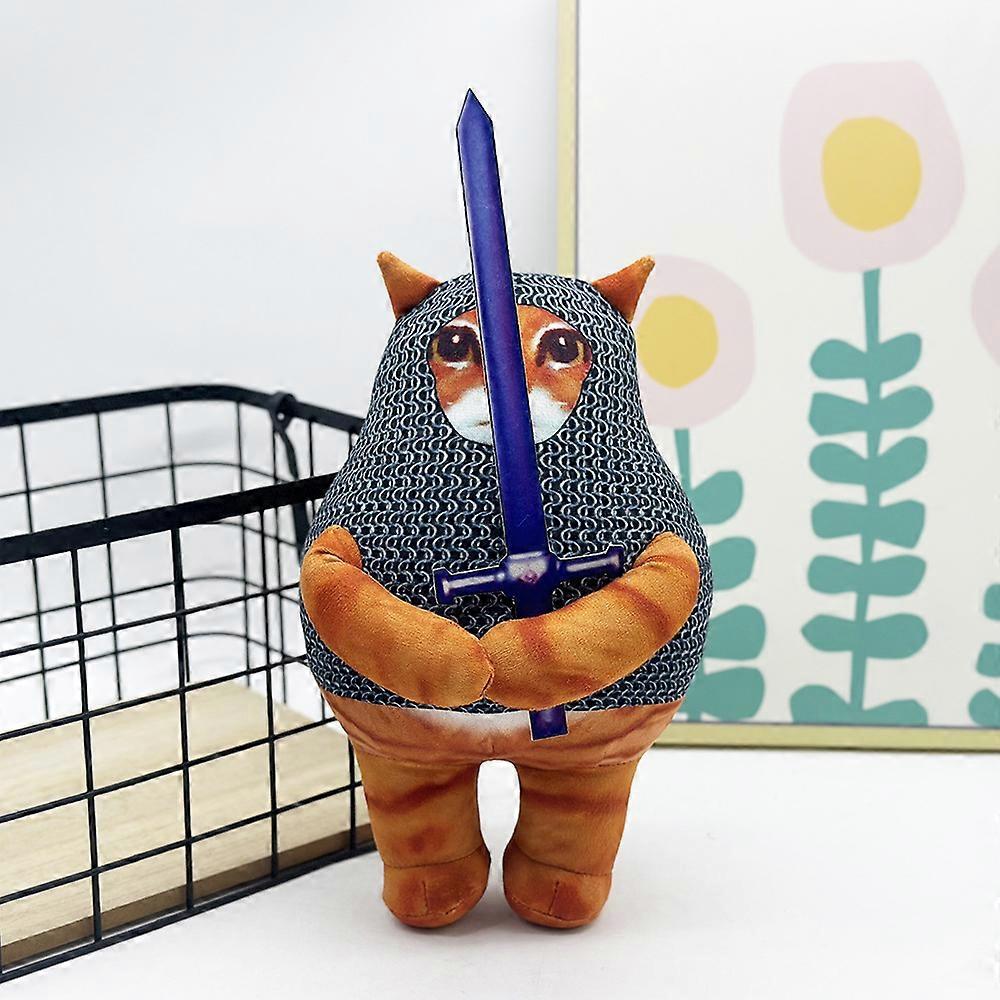 Low-poly cat plush toy holding a sword