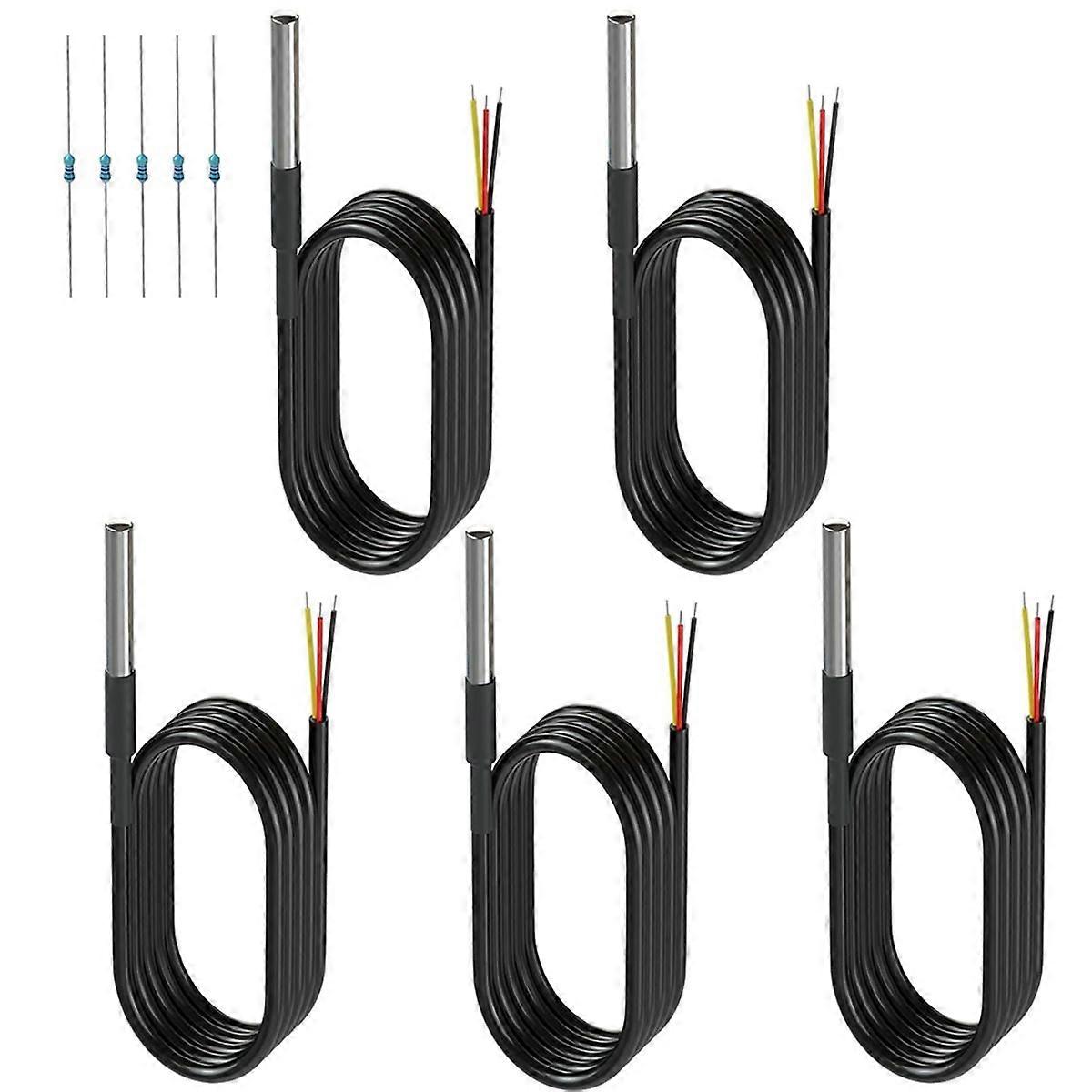 5 Pack Waterproof Temperature Sensor Probes with 2 Pack 4.7K Ohm Resistors for DIY