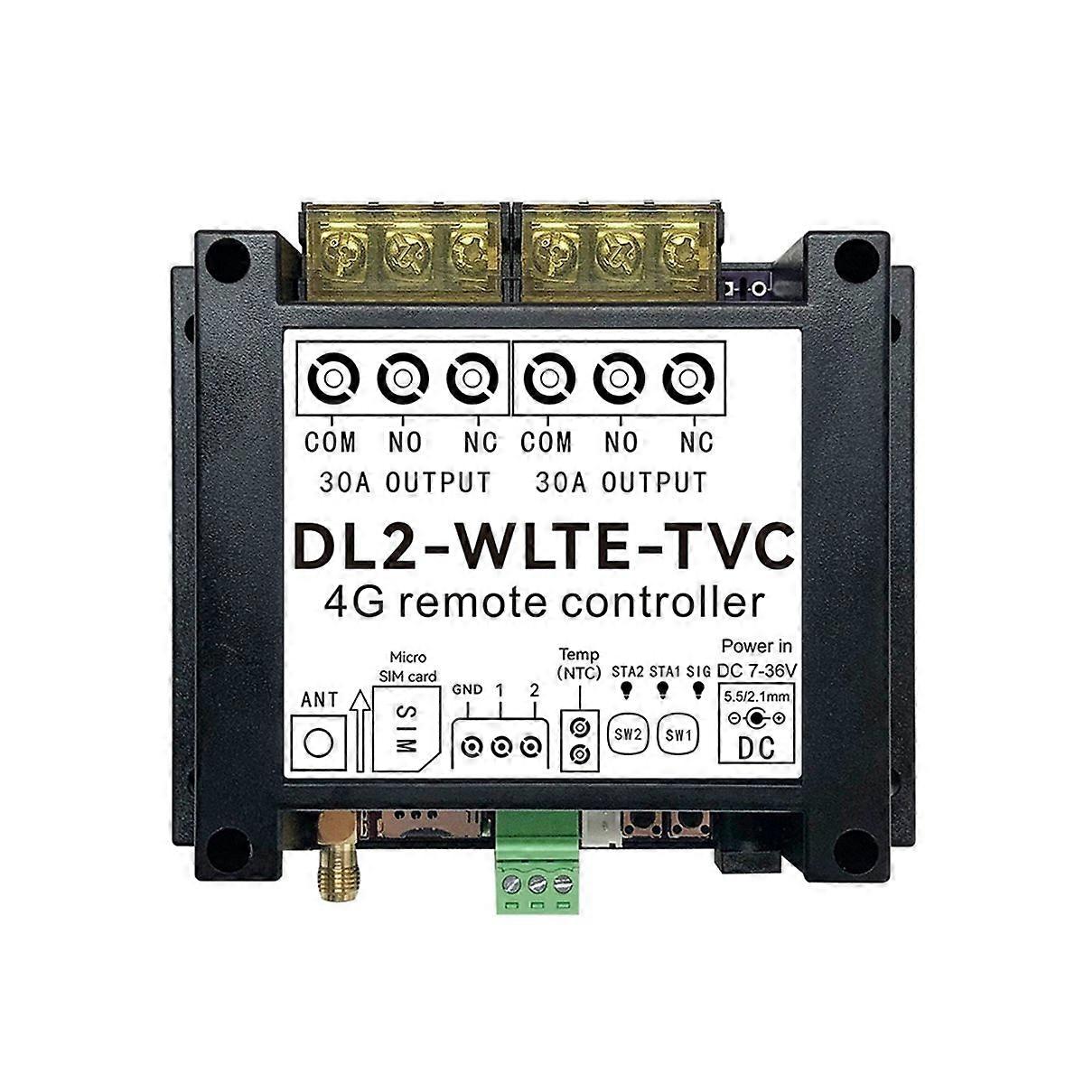 GSM 4G SMS APP Web Remote Controller Switch DL2-WLTE 30A 2 Channel Relay Output with Temperature Sen