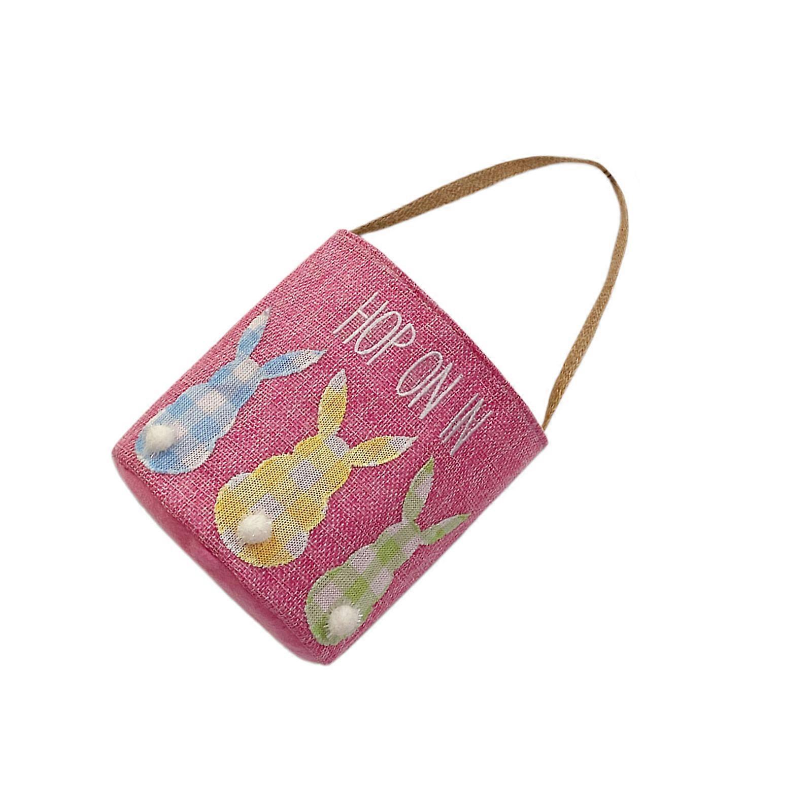Convenient Handle Storage Basket  Beautiful Rabbit Basket Practical Canvas Storage Bag for Gift and Decorations  Pink