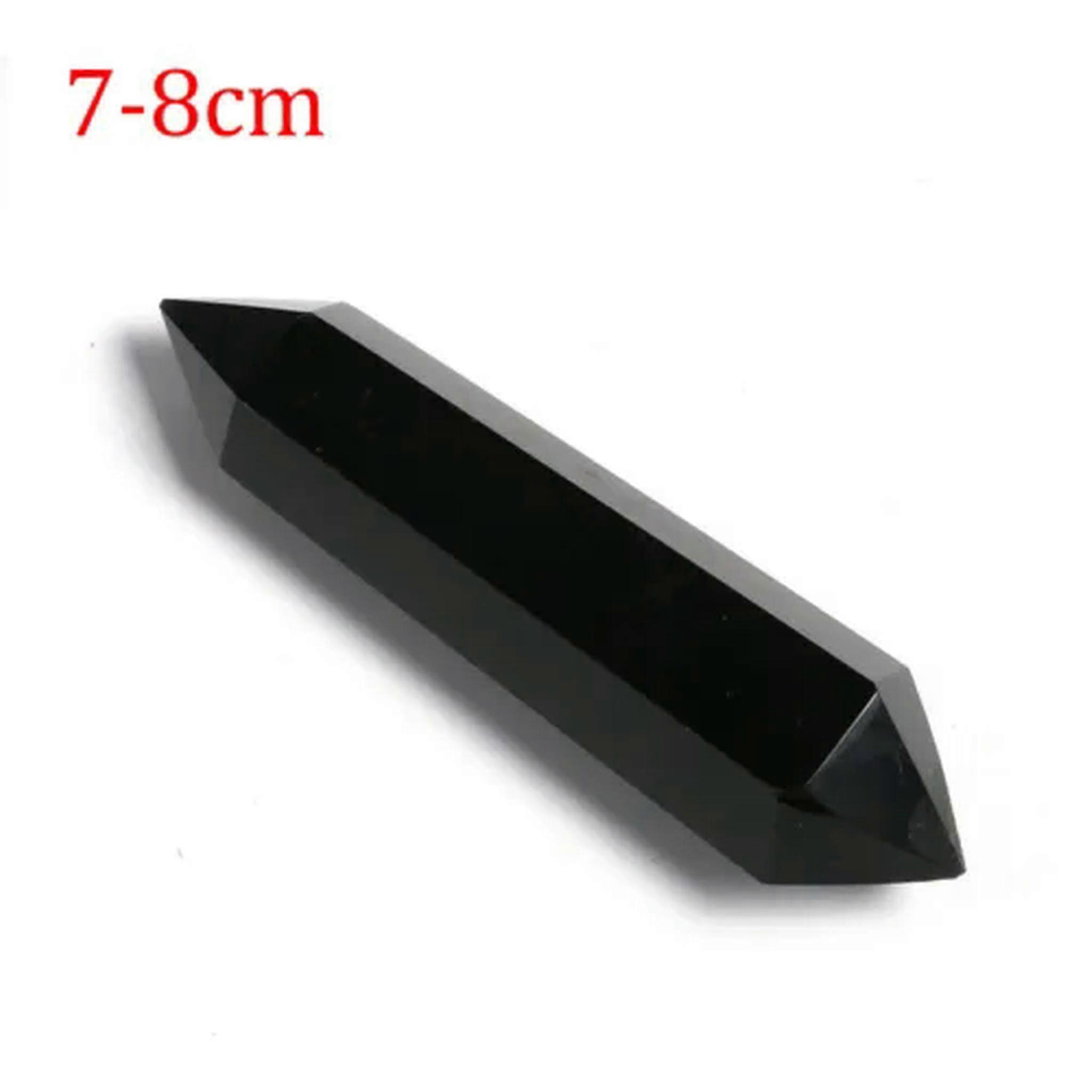 RSAMD Natural Obsidian Black Quartz Crystal Stone Double Point Healing Hexagonal Wand-70-80mm