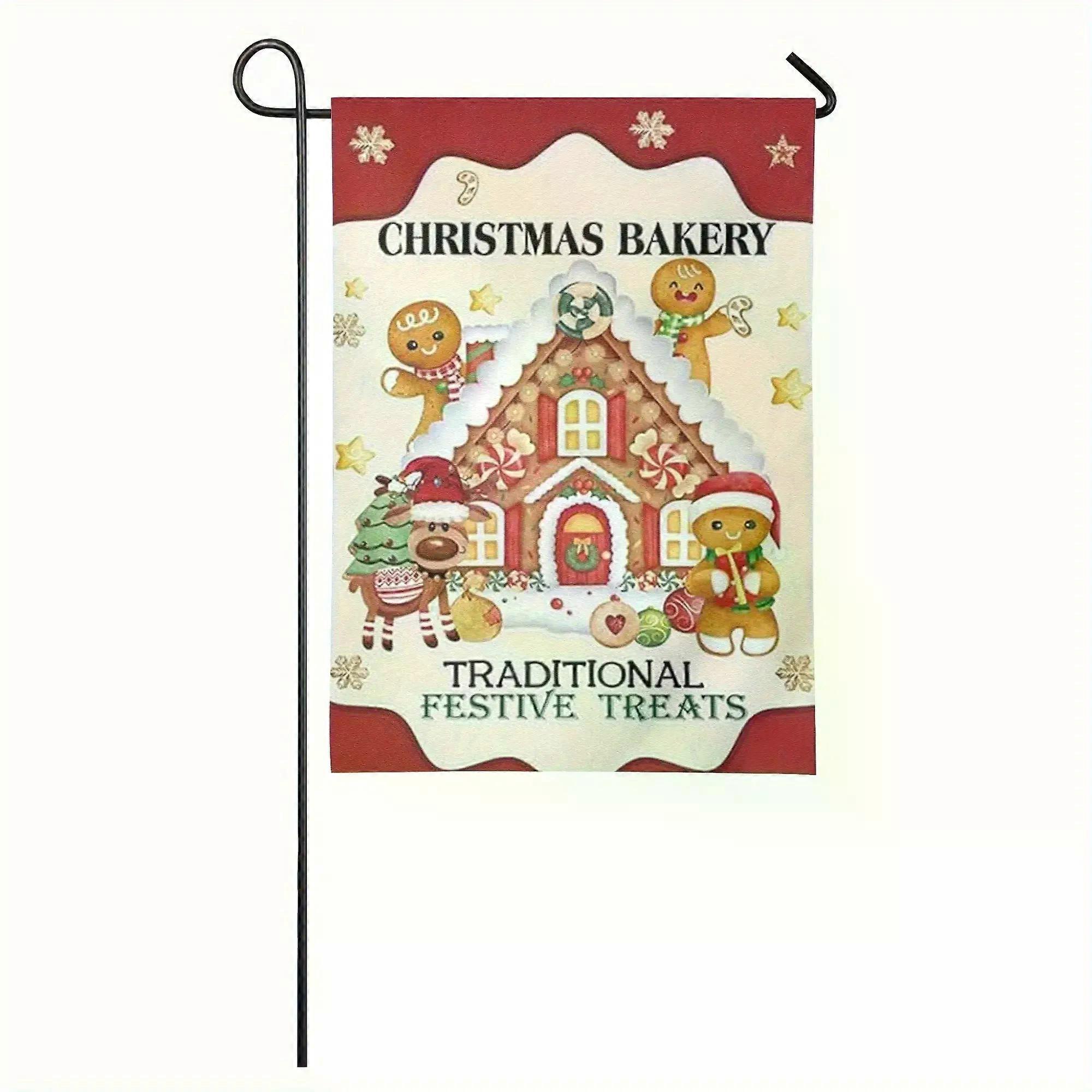 2D Flat, 2D Flat Banner 1pc Gingerbread House Welcome Garden Flag, Durable Polyester, Pole Not Included, Perfect for Holiday