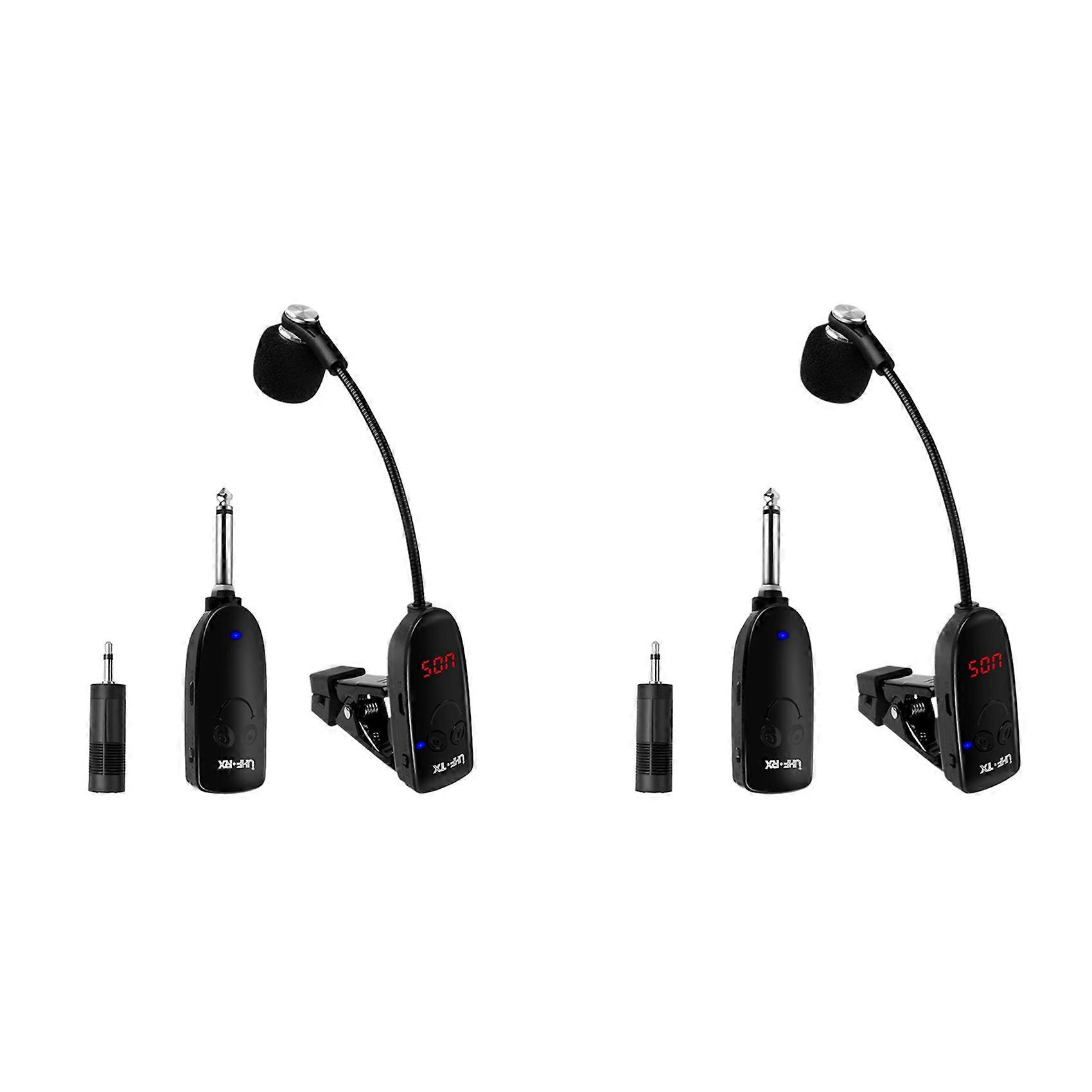 2X UHF Wireless Instruments Saxophone Microphone Wireless Receiver Transmitter 50M Range Plug and Play