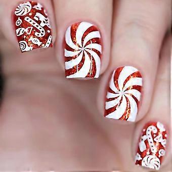 Christmas Press on Nails Short Square Fake Nails with Candy Designs Xmas Red Glitter False Nails Full Cover Stick on Nails Acrylic Winter Artificial