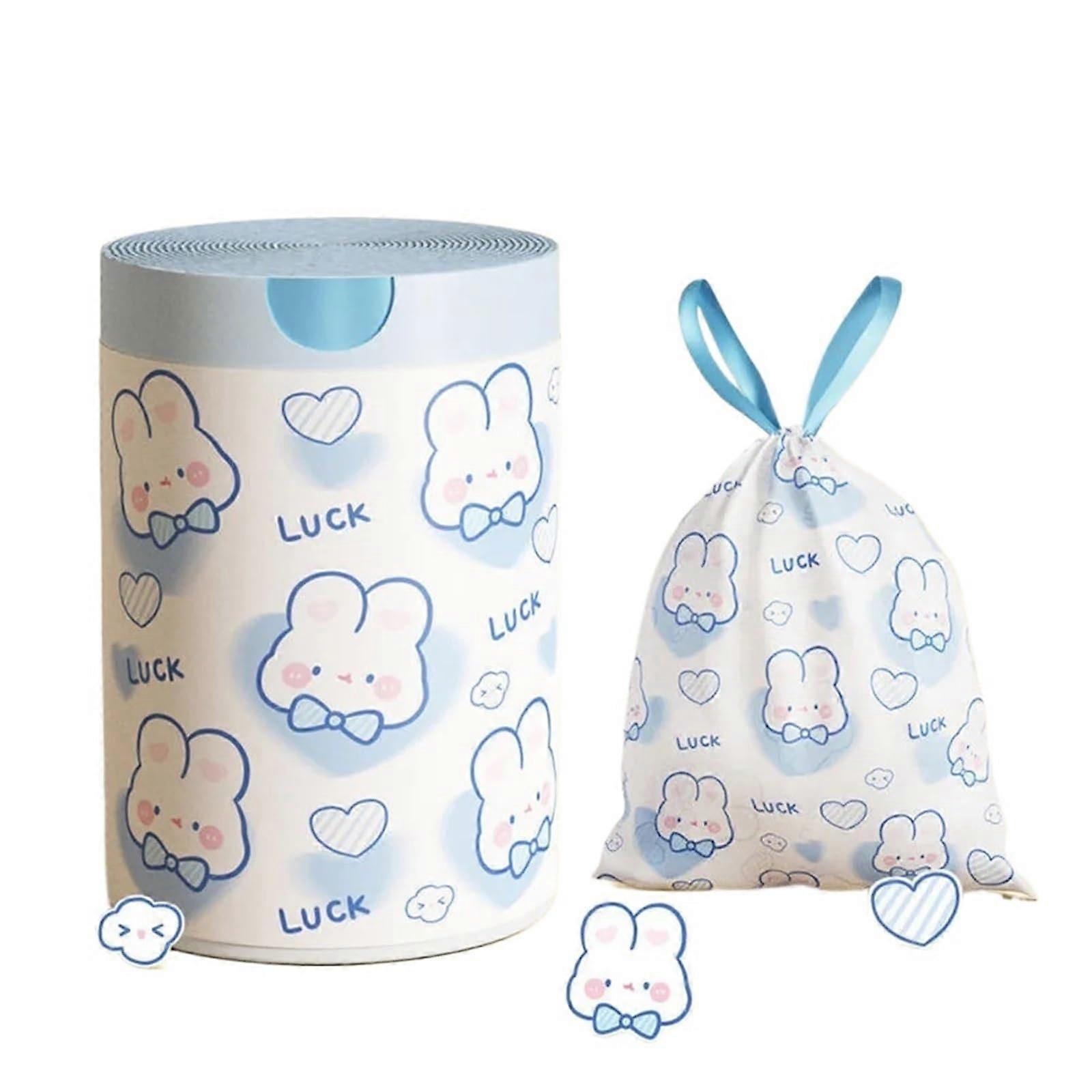 Cartoon Trash Bags with Cute Rabbit Print, Large Capacity Leak Resistant Drawstring Garbage Bags 100pcs Blue