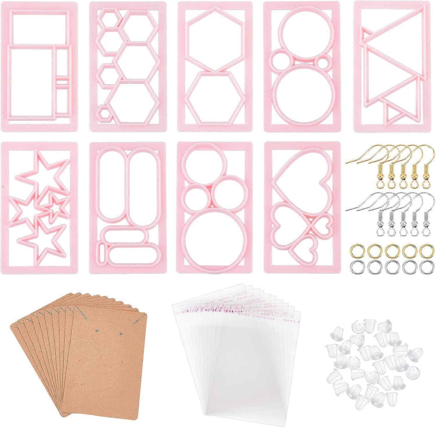 DIY Earring Making Finding Kit Including Polymer Clay Cutters Plastic Cutting Dies Molds Iron Earring Hooks Jump Rings Plastic Ear Nut Paper Display C