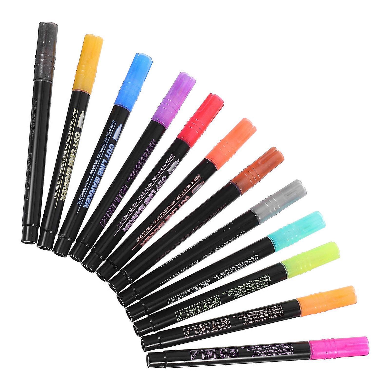 Glitter Markers Double Line Pens for Creative Use 12Pcs Set