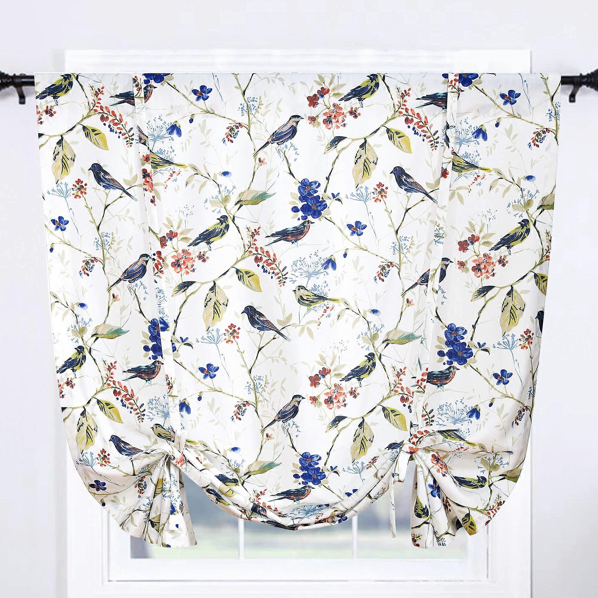 Balloon Shade Curtains with Bird Print for Kids Room, Thermal Insulated 70% Blackout Valance 42x63 Blue