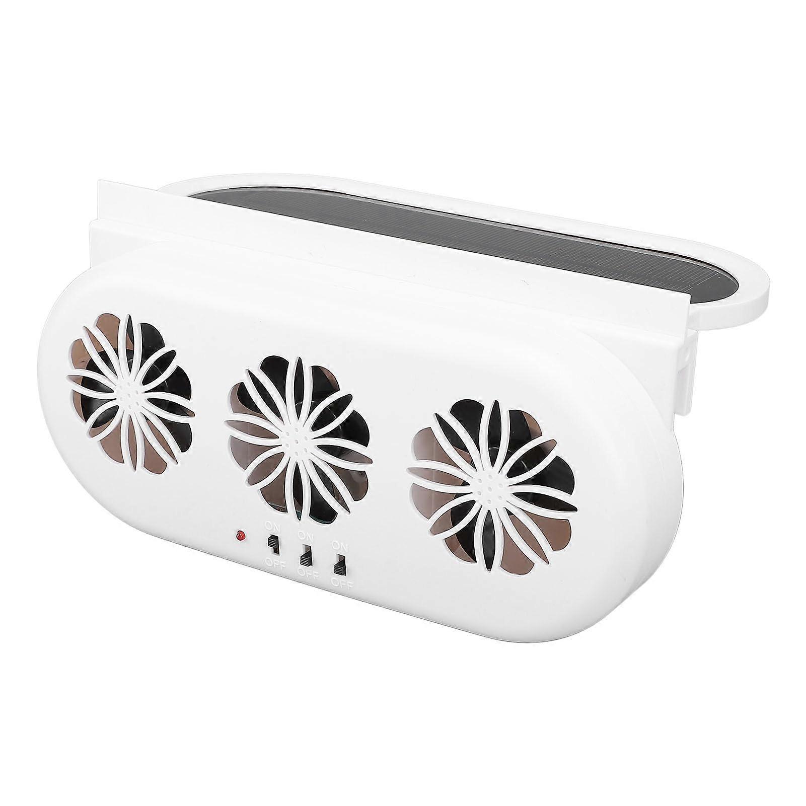 Solar Car Fan with Dual Power and Rapid Cooling for Window Ventilation and Noise Reduction  White