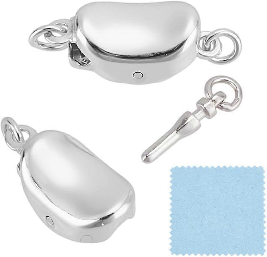 1 Pc 925 Sterling Silver Necklace Clasp 13mm Bean Shaped Box Clasps Extender Clasps End Clasp Connectors with 2 Loops for DIY Bracelet Necklace Jewelr