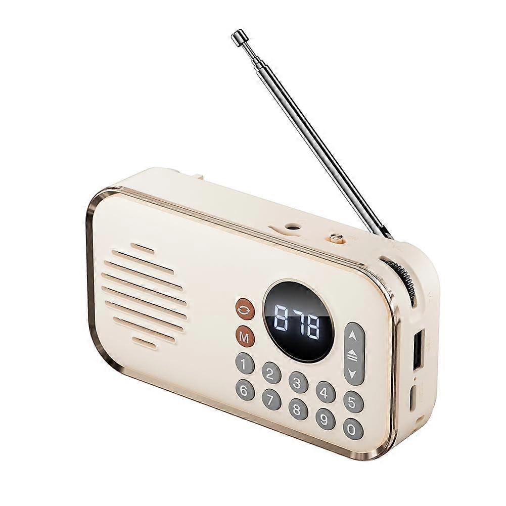 Portable FM Radio Rechargeable Wireless Bluetooth Speaker, USB, Cream Color Vintage Design Surround Stereo Sound