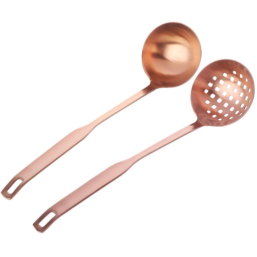 2 Pcs Soup Ladle Colander, Rose Gold Frosting Flatware Cookware Serving Long Handle Steel Slotted