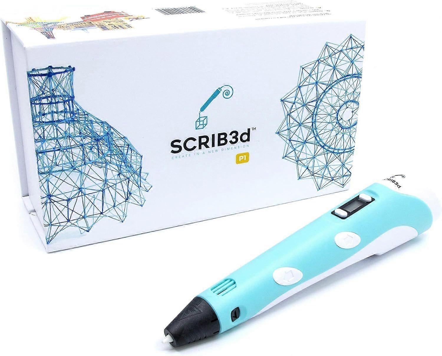 SCRIB3D P1 3D Printing Pen with Display - Includes 3D Pen, 3 Starter Colors of PLA Filament, Stencil Book + Project Guide, and Power adapter