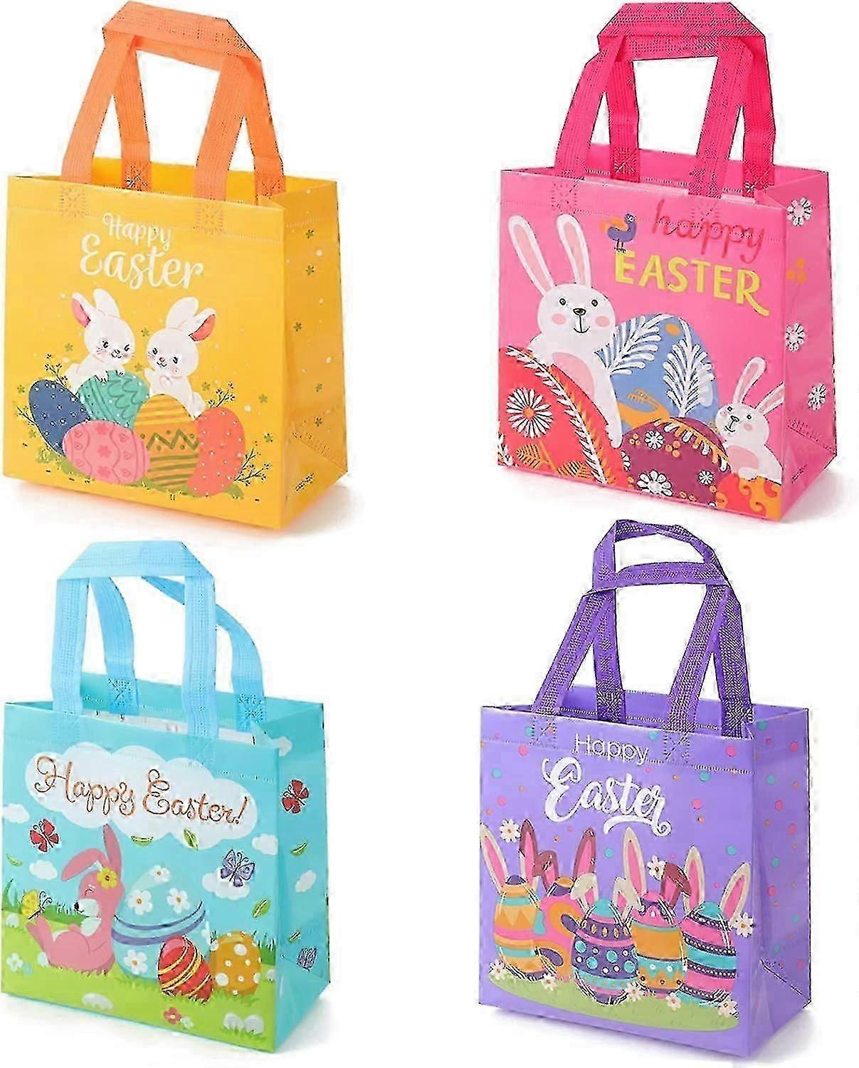 4Pack Easter Gift Bags Reusable Tote Bag With Handle,Bunny Easter Egg Non-Woven Bags Foldable