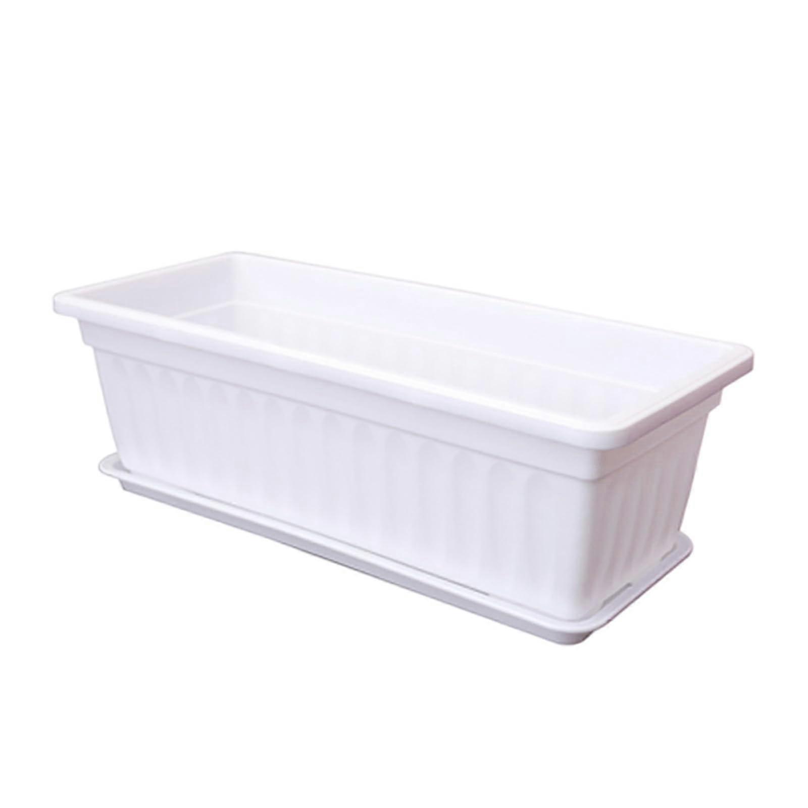 4 Pack 17 Inch White Rectangular Window Flower Box with Tray for Balcony and Garden Use