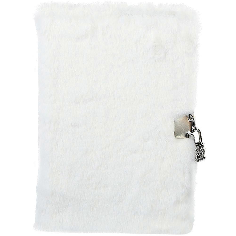 Plush Cover Journal White Notebook for Students with Lock Design Gift