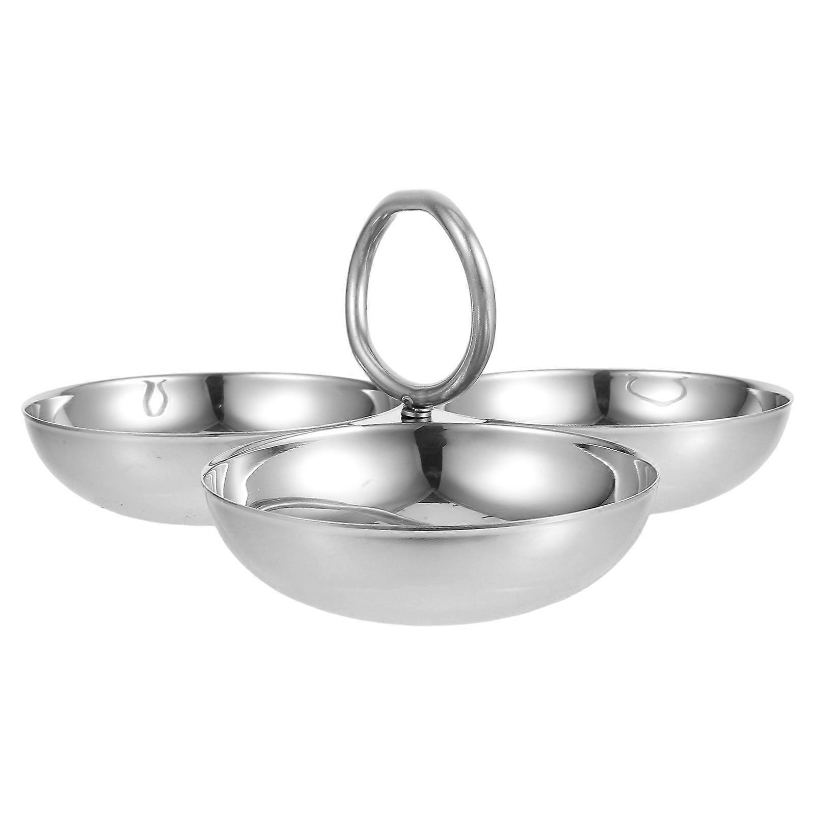 Stainless Steel Snack Plate with 3 Compartments for Serving 5Pcs