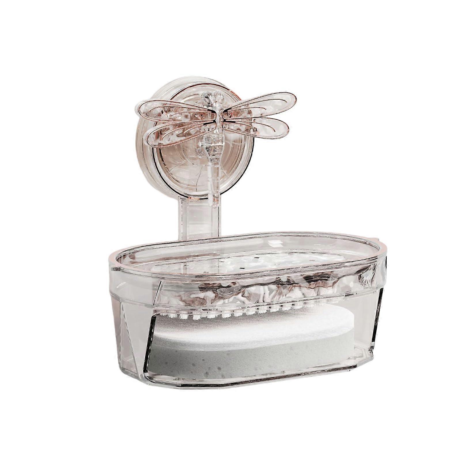 Wall Mounted Soap Dish with Strong Suction Cup, No Drilling, Quick Drain for Bathroom or Kitchen