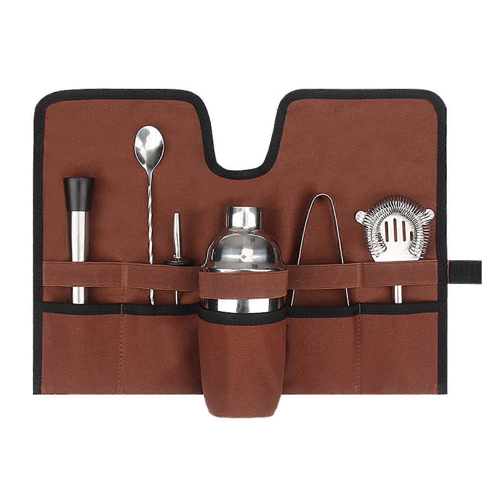 Bartender Kit with Canvas Bag, Foldable Roll Strap, Outdoor Cocktail Shaker Set for Travel Camping
