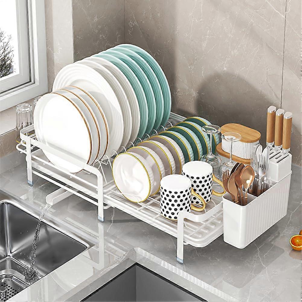 Adjustable Over Sink Dish Drying Rack, RustResistant Metal SpaceSaving Design, White 3555cm