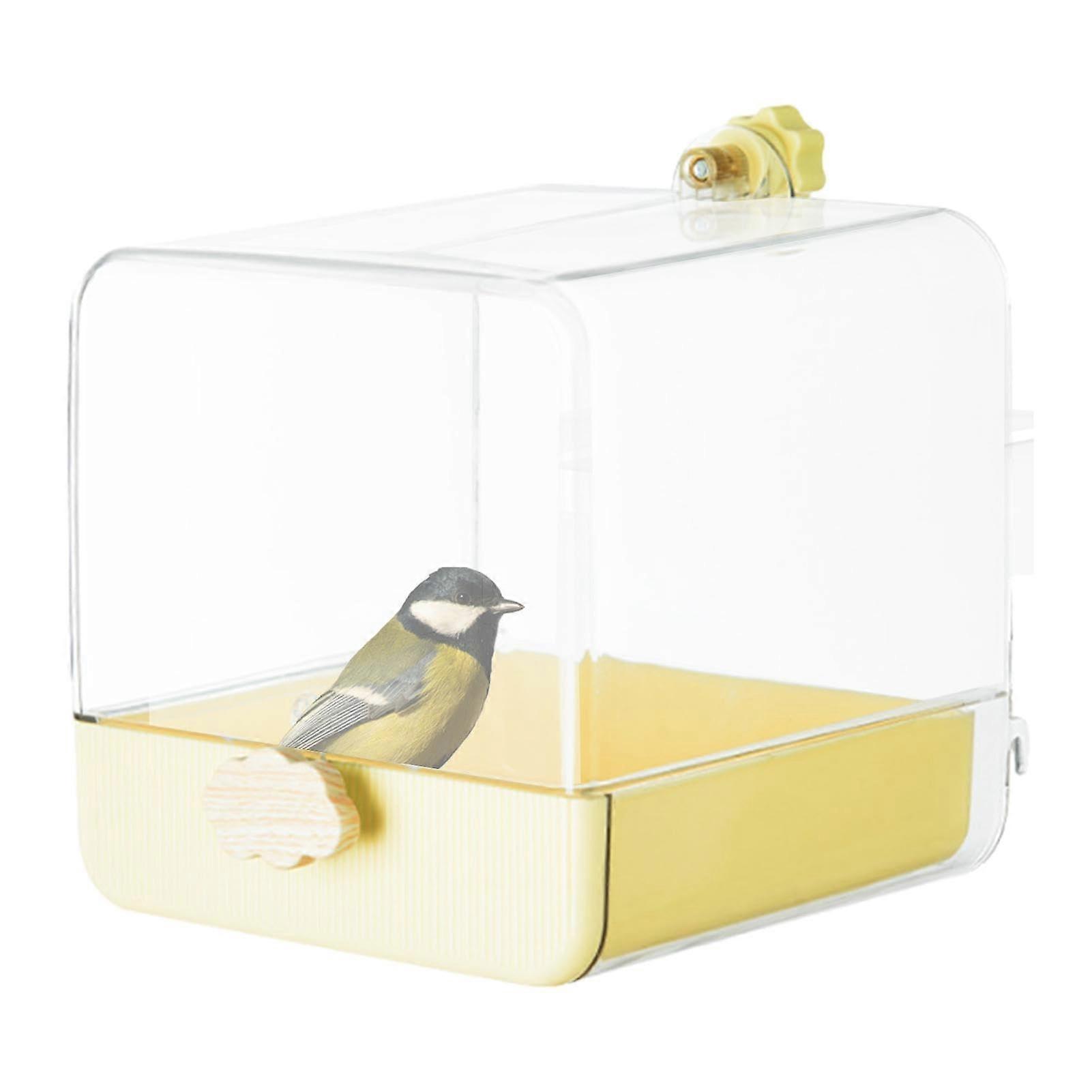 Large Hanging Bird Bath for Cage with Transparent Cover, Splash Proof, Easy Install, Yellow