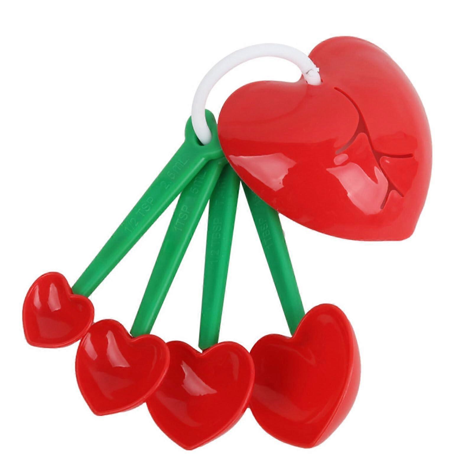 Double Scale Measuring Spoons Set with Cherry Handle and Detachable Hook for Accurate Kitchen Use