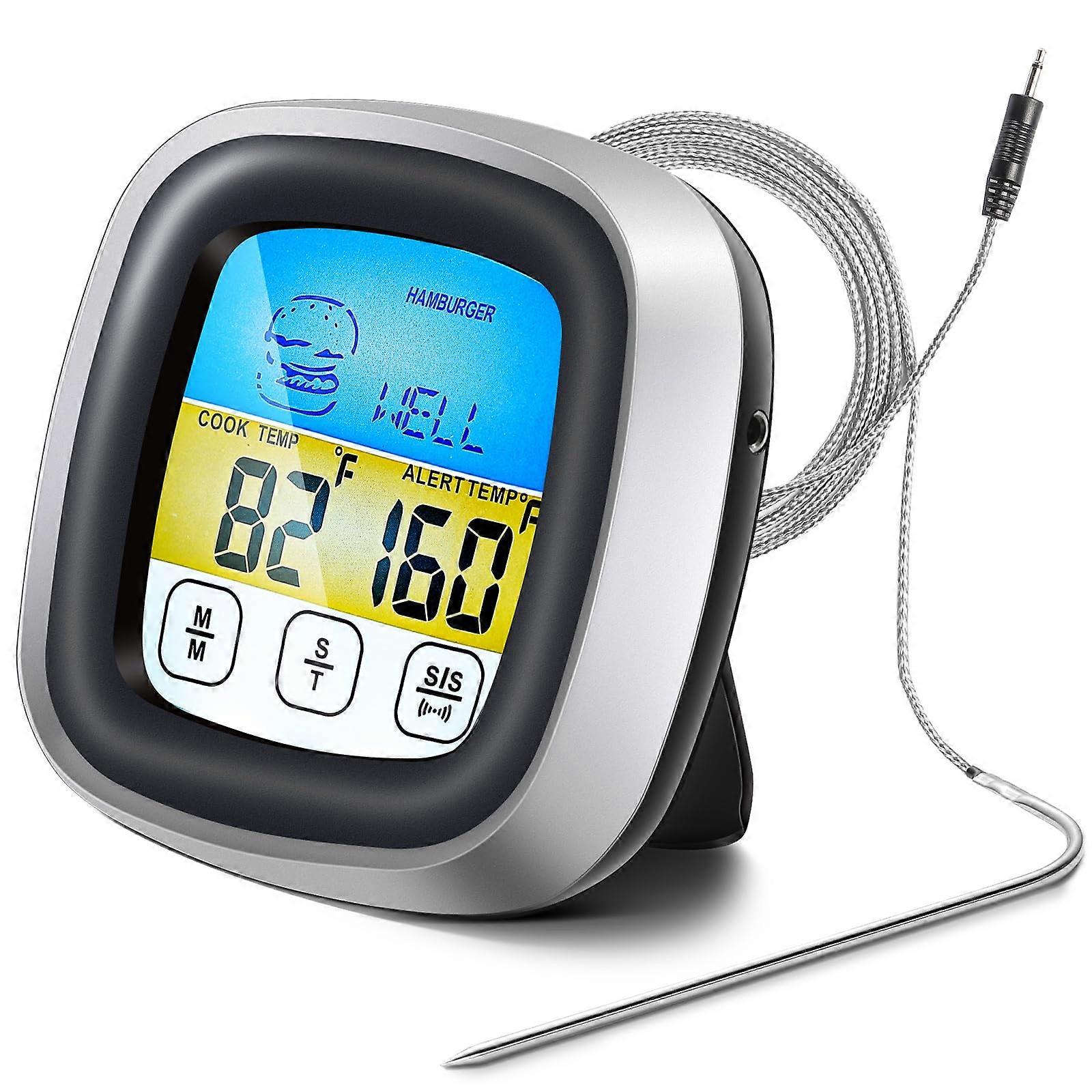 Digital Meat Thermometer with Long Waterproof Probe, Instant Read, Touchscreen LCD, Kitchen Timer for Cooking BBQ