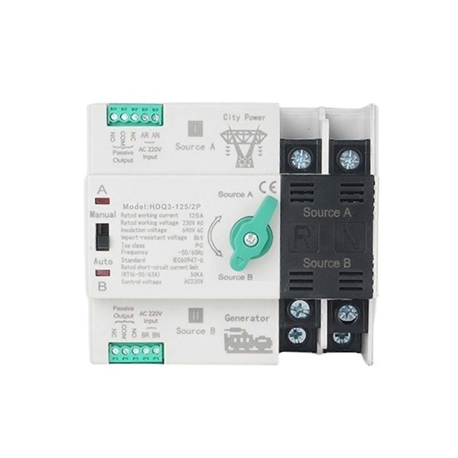 125A Dual Power Supply Automatic Transfer Switch 4P Rail Mounted for Uninterrupted Power