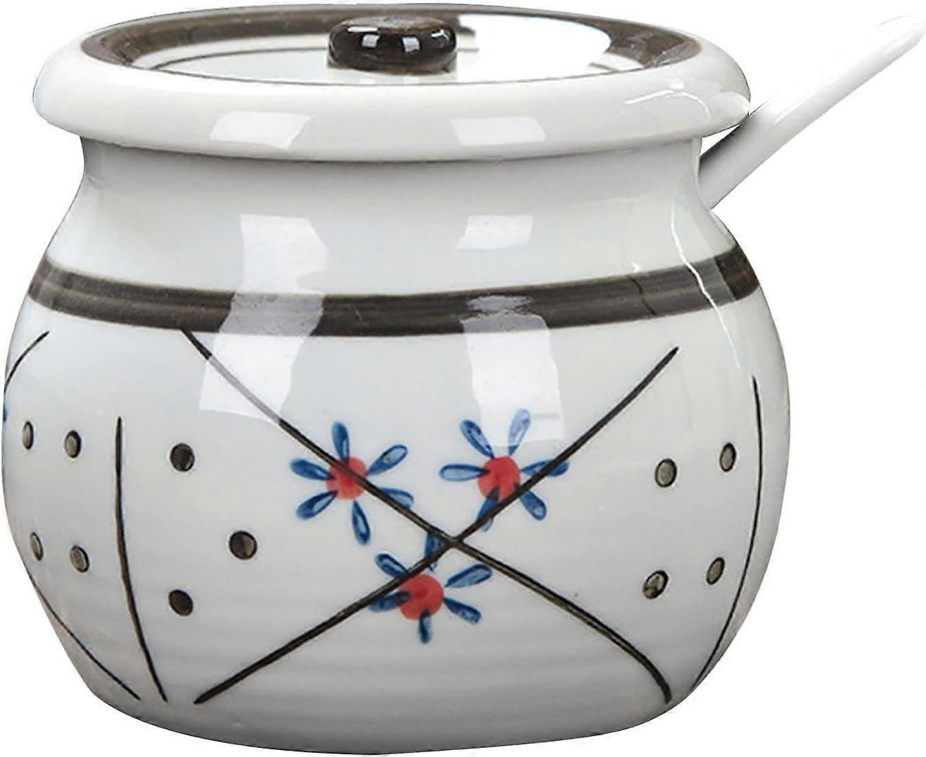 Sugar Bowl with Lid and Spoon Ceramic Sugar Container for Coffee and Tea Kitchen Storage