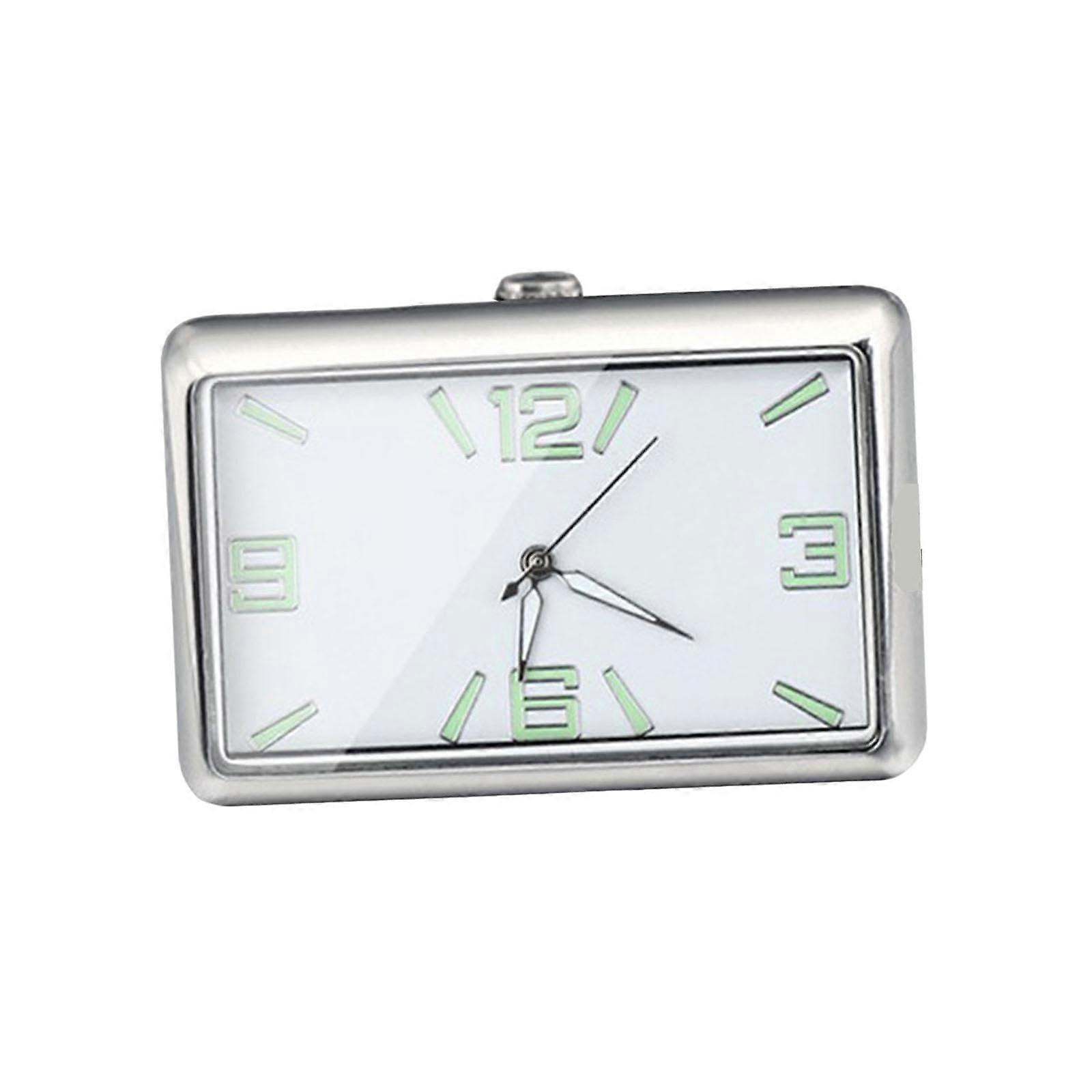 Luminous Car Dashboard Clock with SelfAdhesive Mount, Mini Quartz Analog, Silver Rectangular